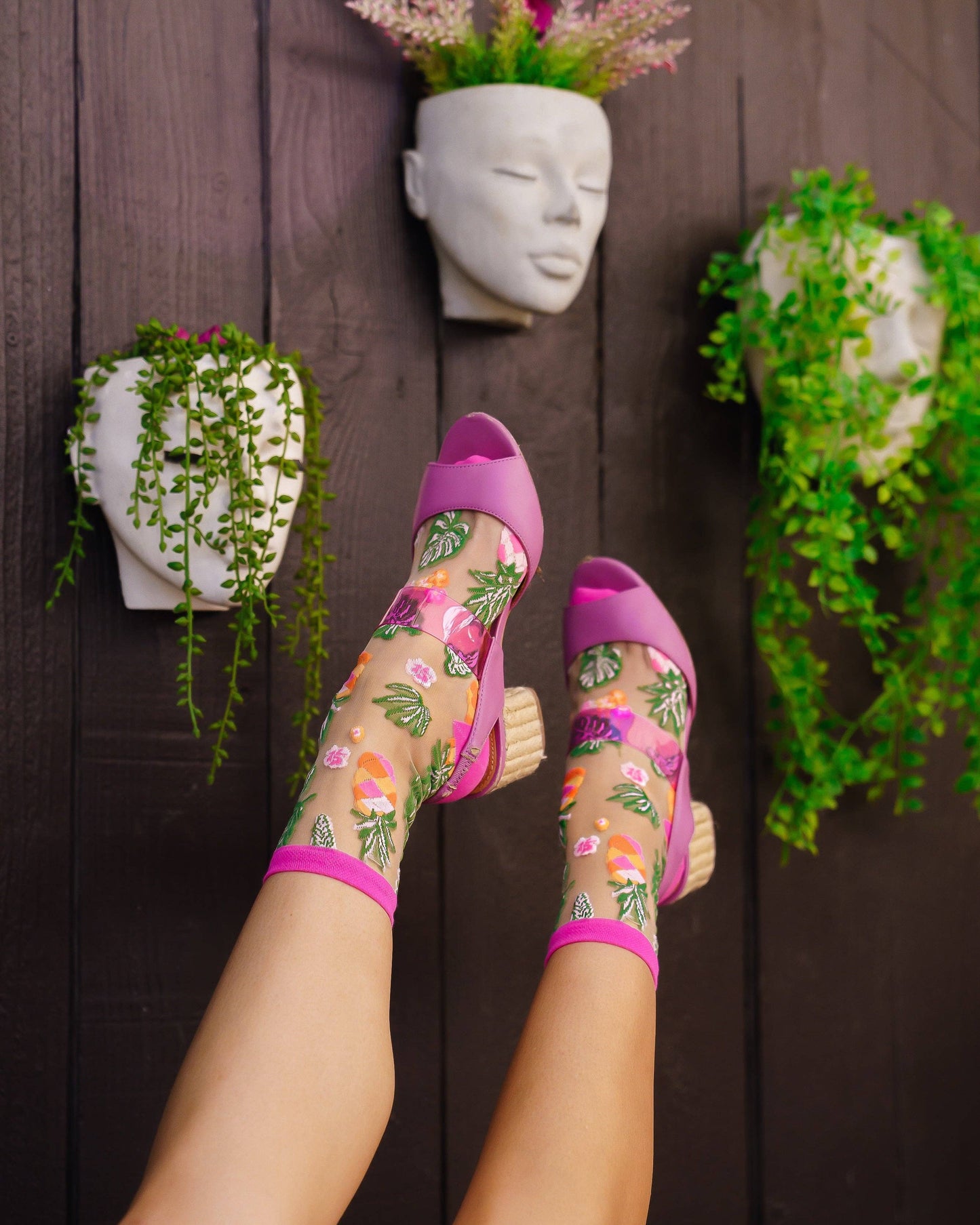 Tropical Pineapples Sheer Crew Sock