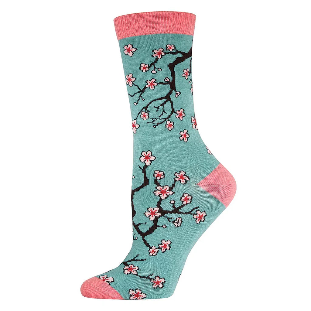 CHERRY BLOSSOMS WOMEN'S BAMBOO CREW SOCKS