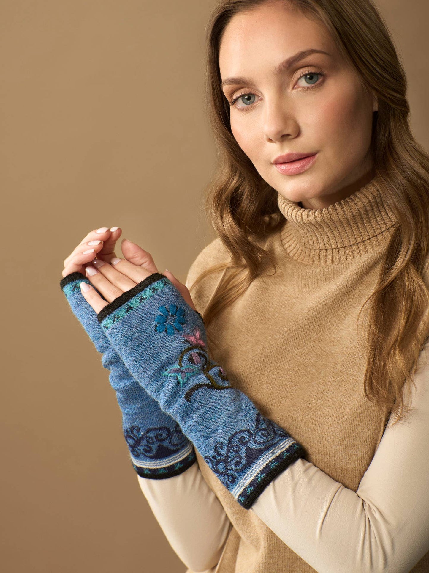 Sofia Alpaca Wrist Warmers | Embroidery | Reversible | Fall