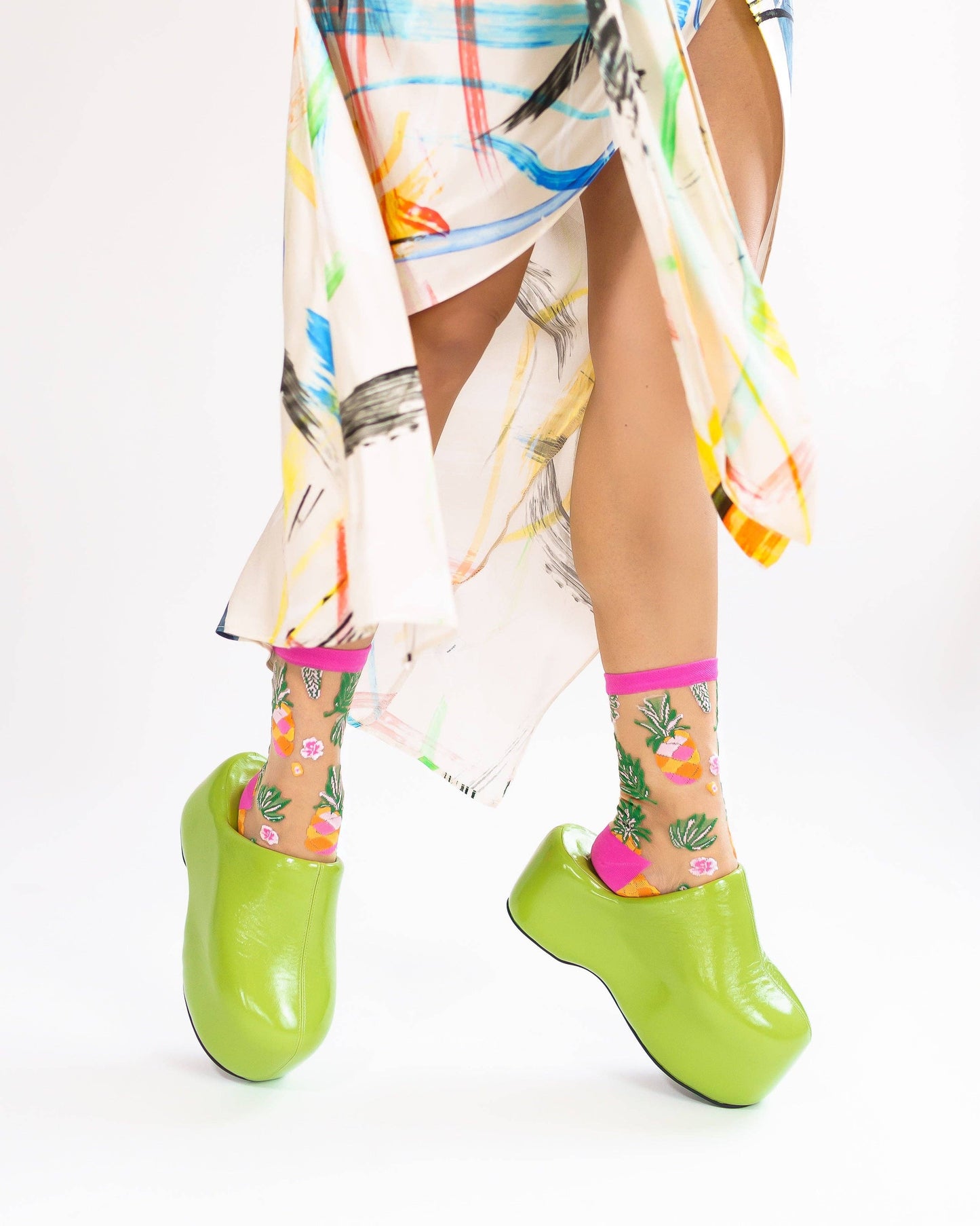 Tropical Pineapples Sheer Crew Sock