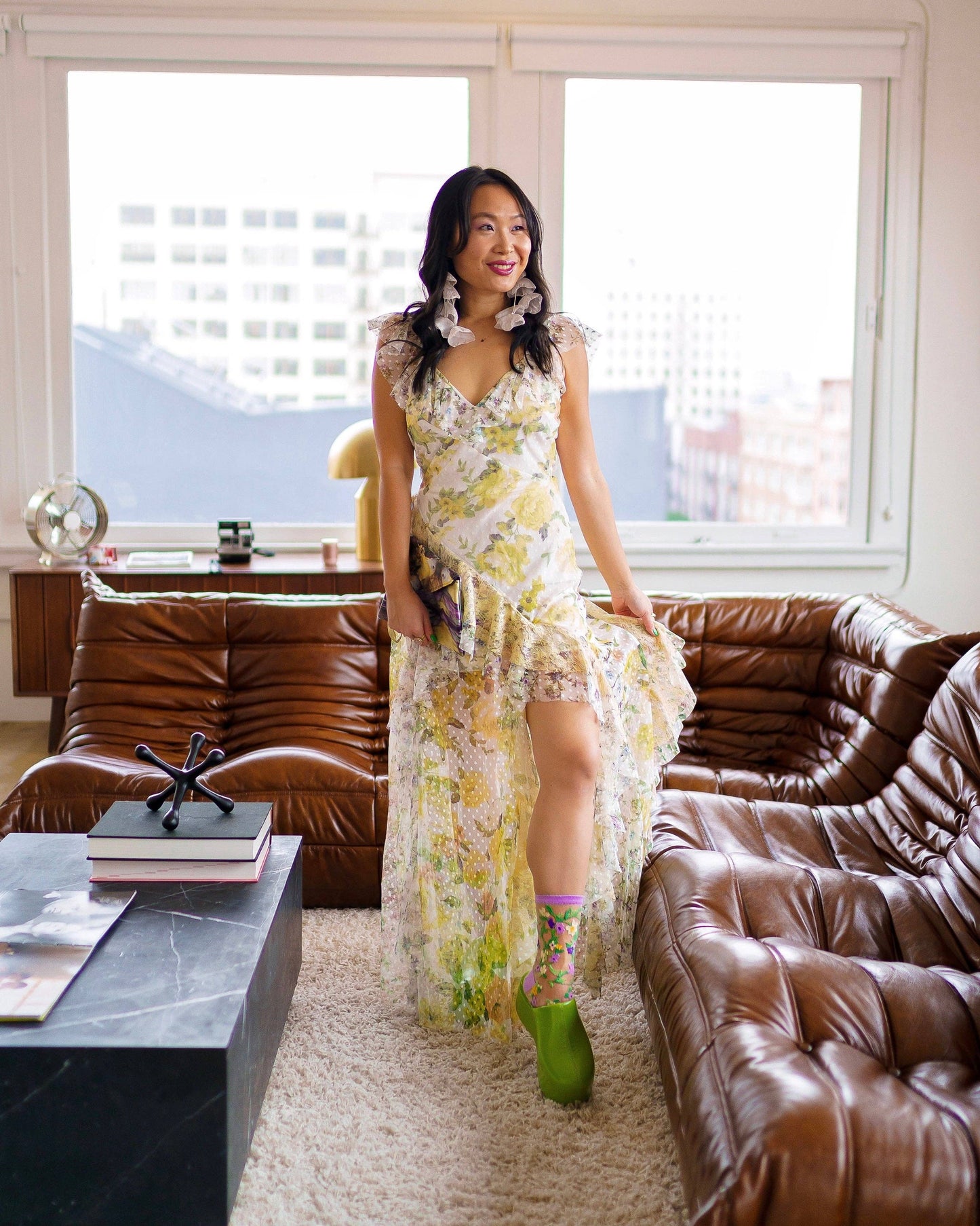 Heart Floral Sheer Crew Socks