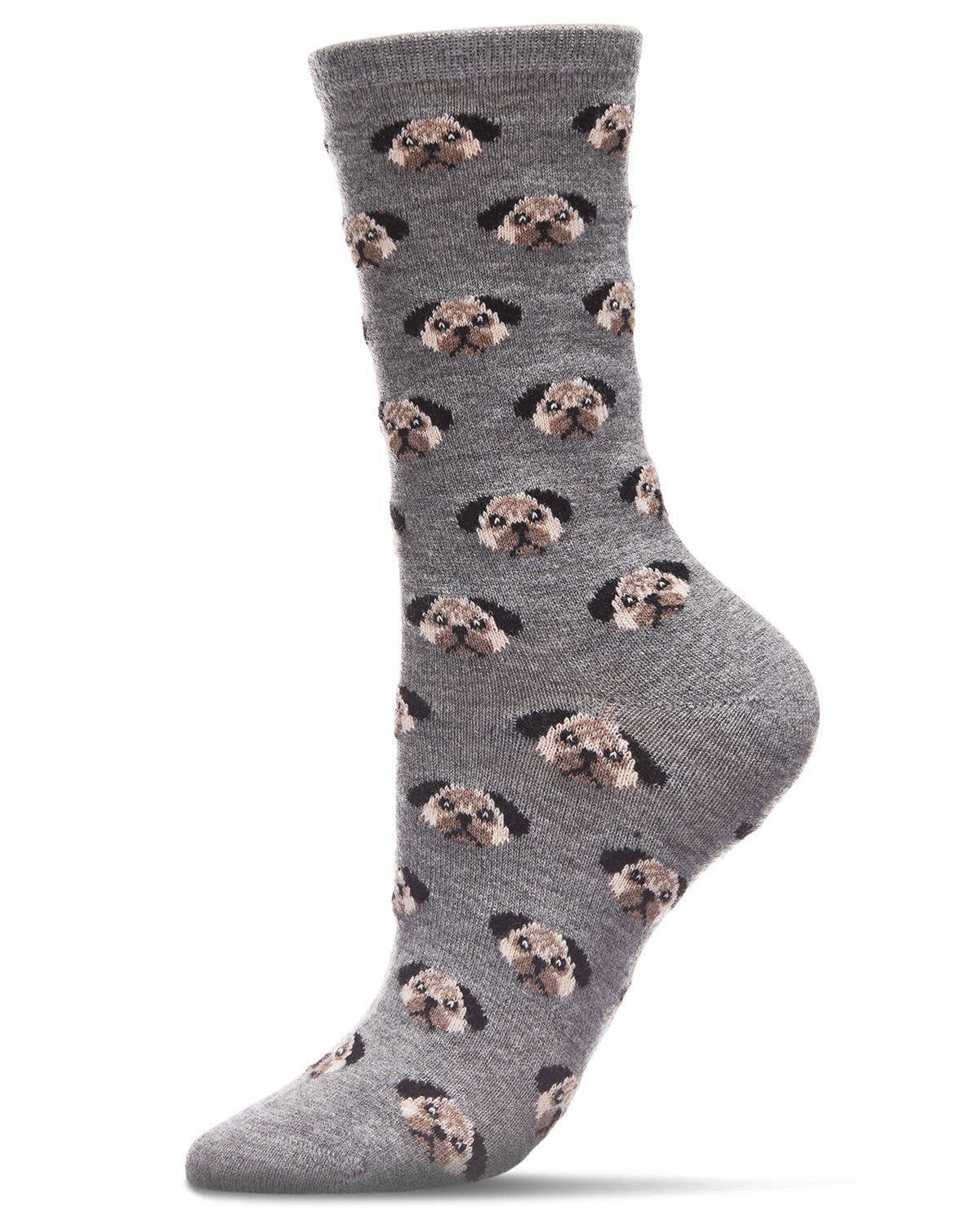 WOMEN'S FUN DOG FACE CASHMERE BLEND CREW SOCKS