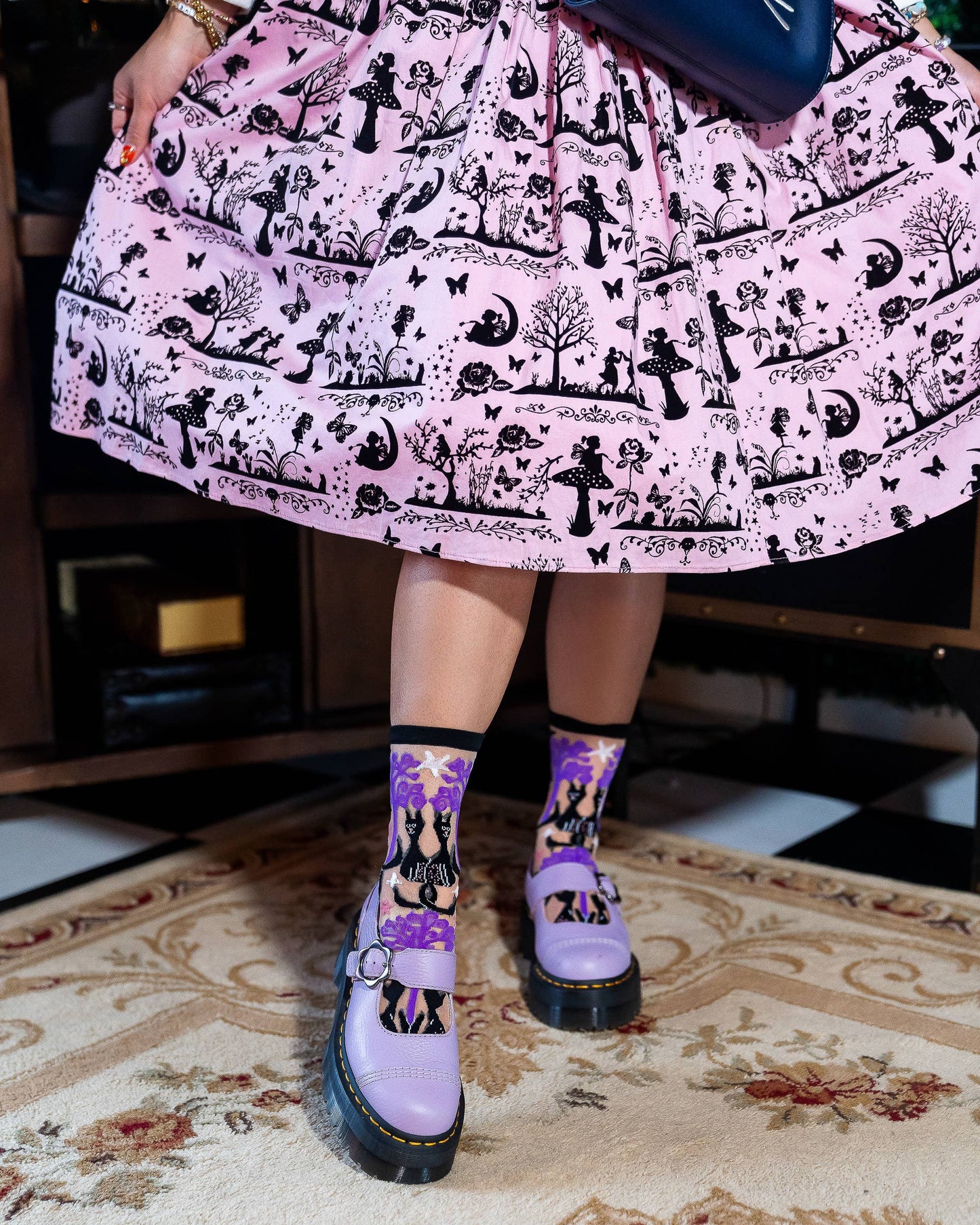 Nocturnal Halloween Cats Sheer Crew Sock