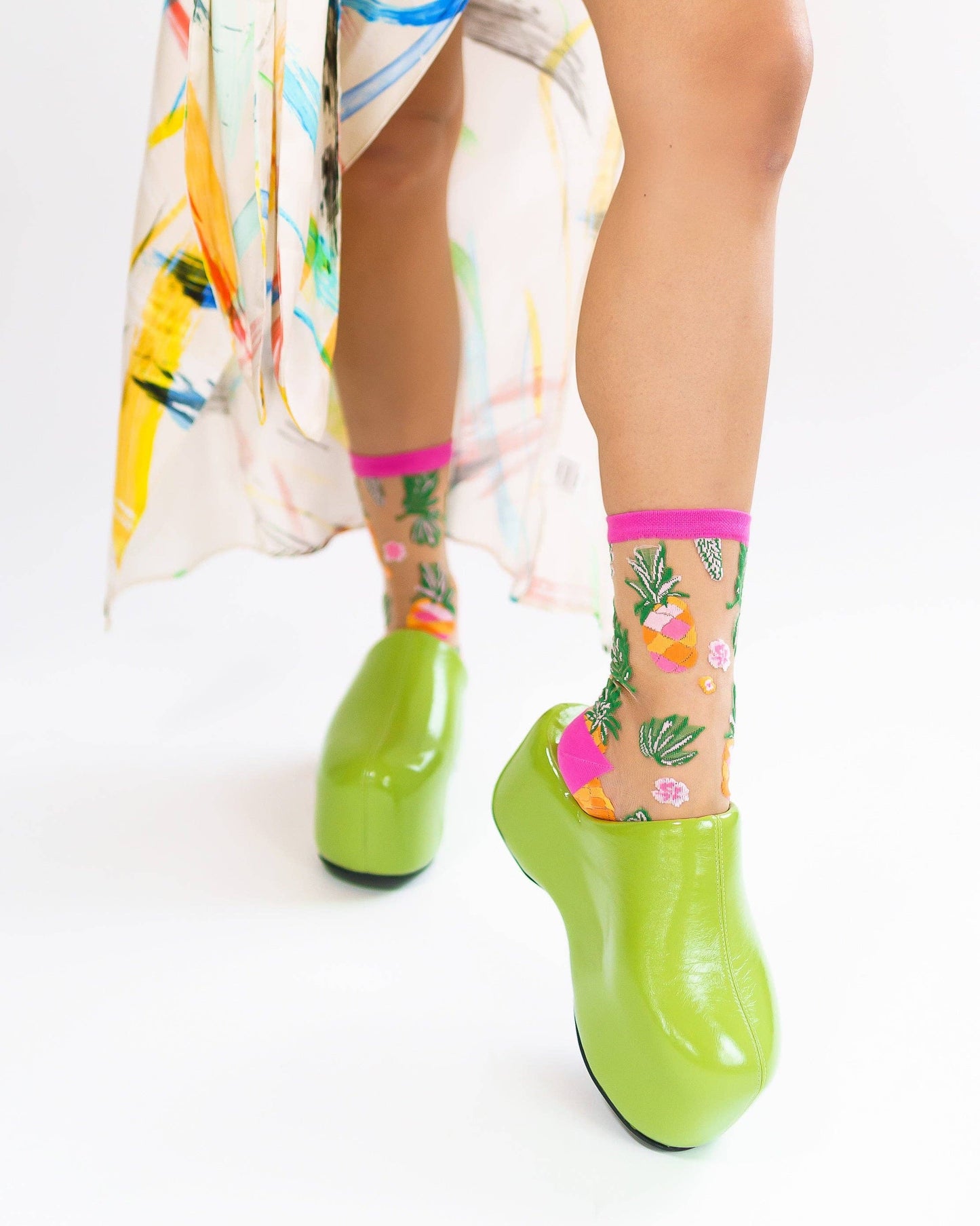 Tropical Pineapples Sheer Crew Sock