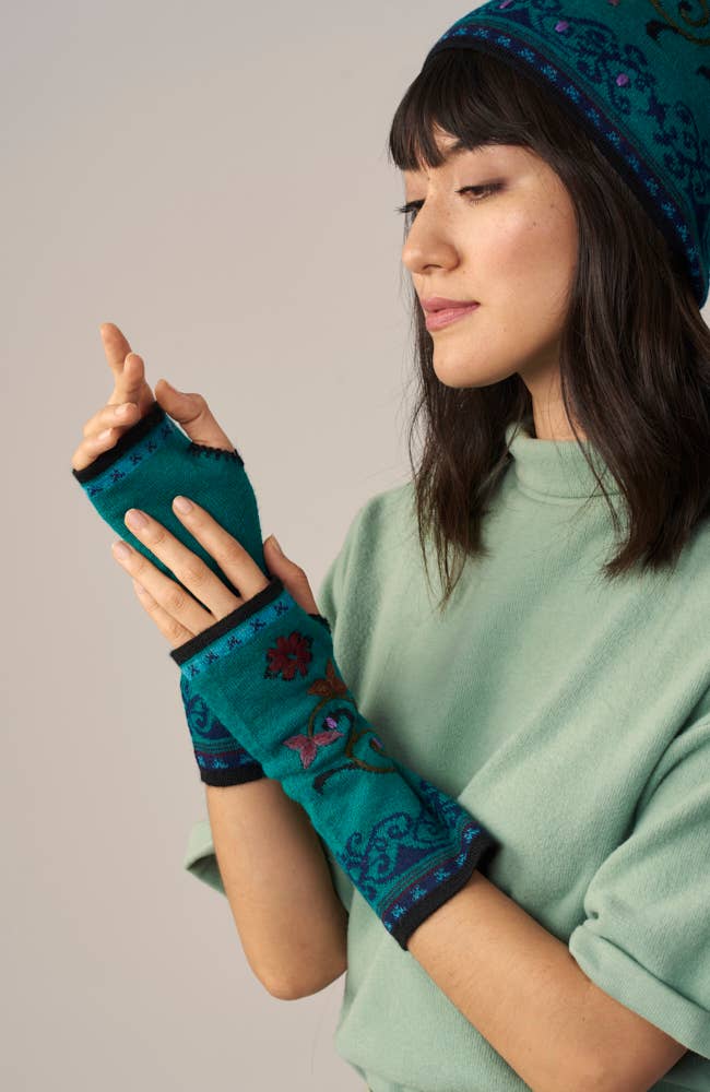 Sofia Alpaca Wrist Warmers | Embroidery | Reversible | Fall