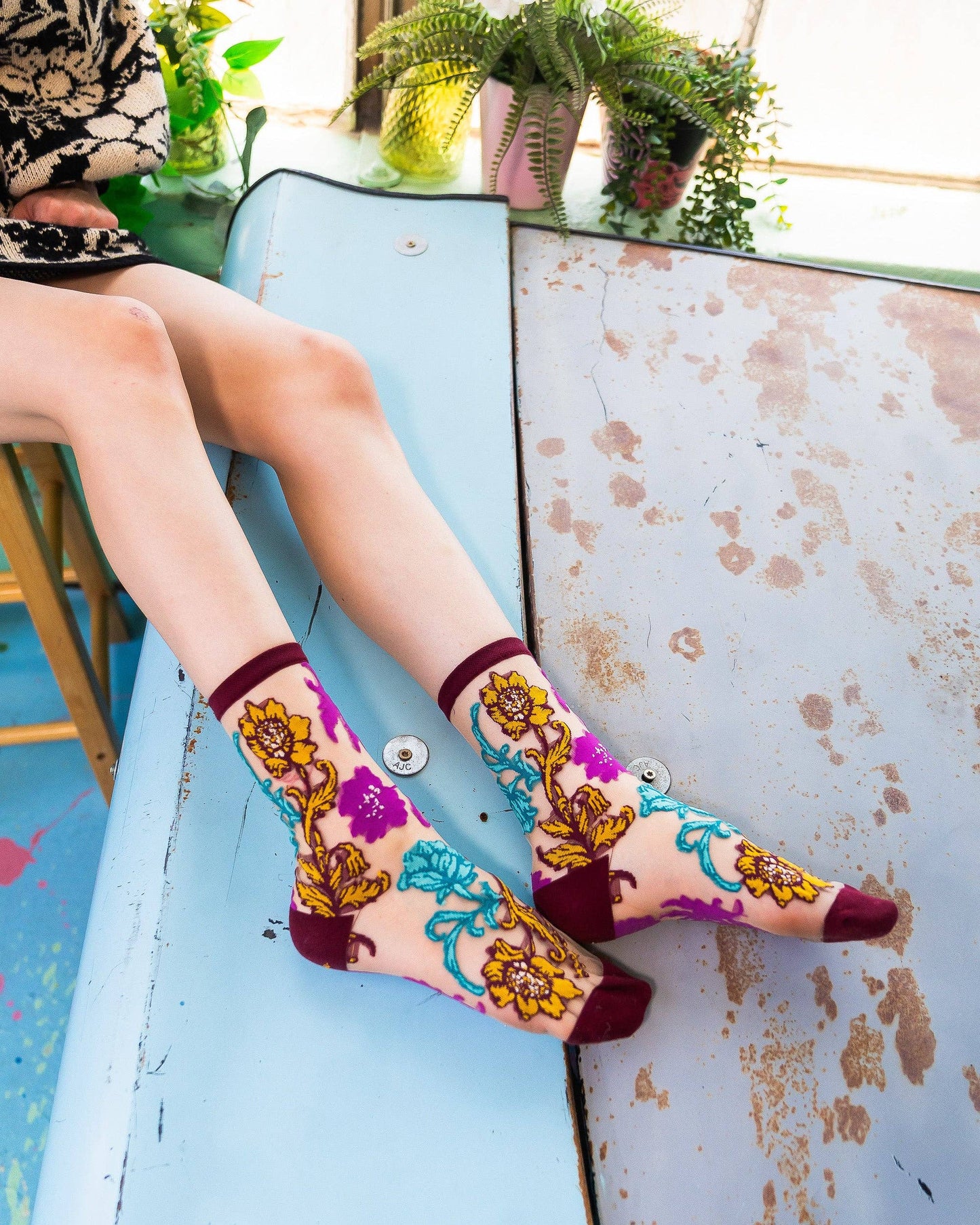 Gem Garden Sheer Crew Socks