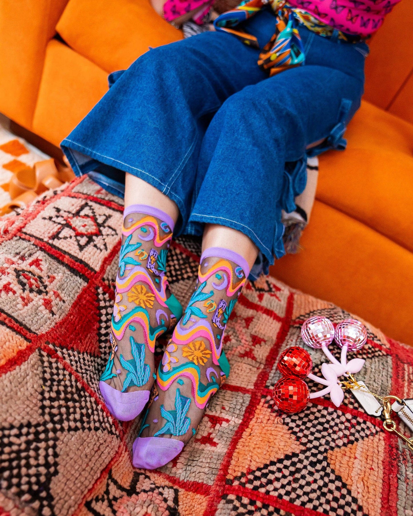 Desert Disco Black Sheer Crew Socks