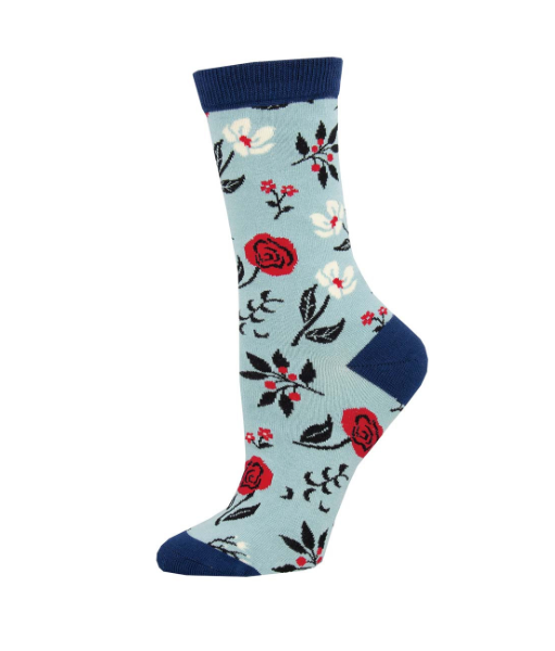 FLORAL MOTIF WOMEN'S CREW, BAMBOO SOCKS