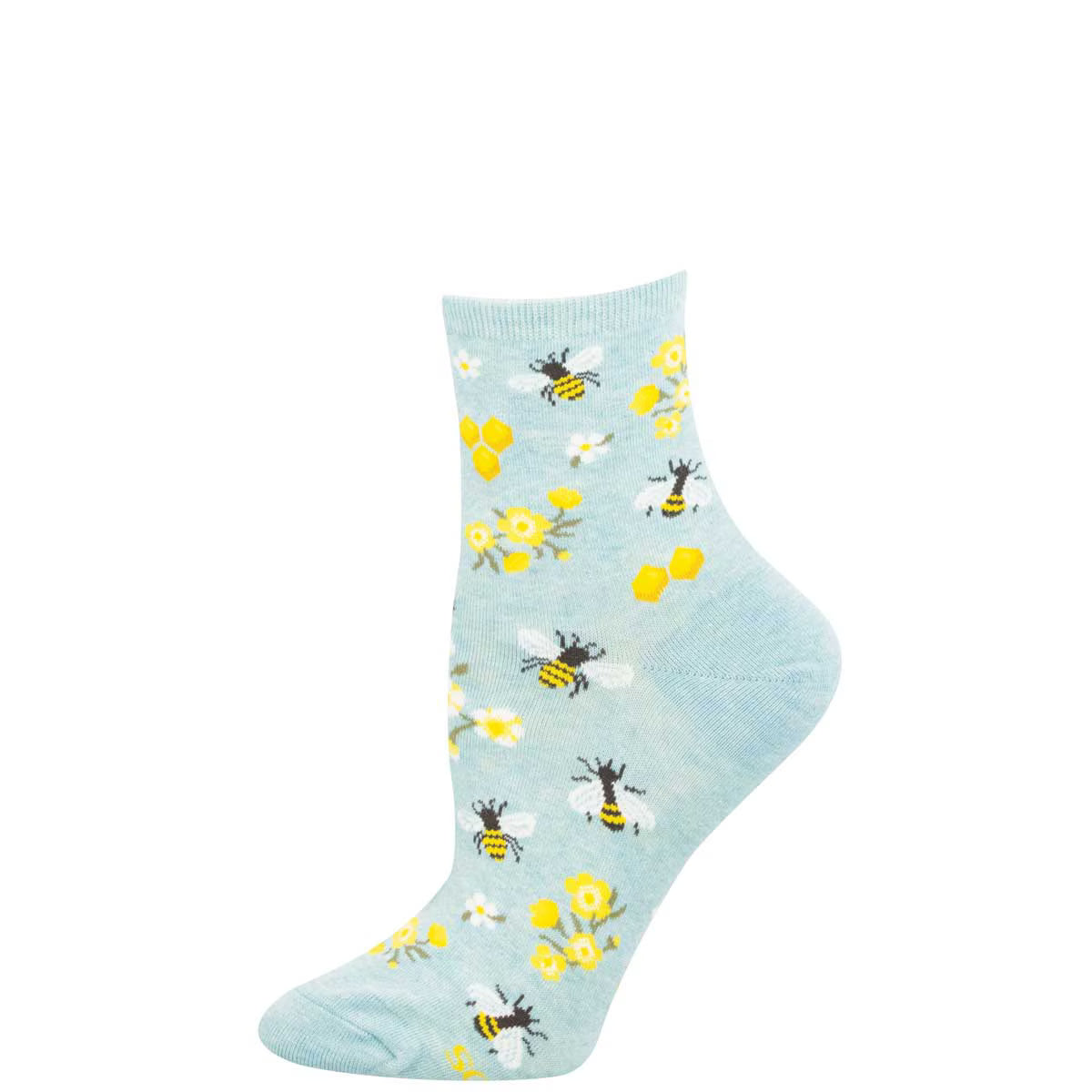 HONEY BEE FLORAL WOMEN'S COTTON MINI CREW SOCKS