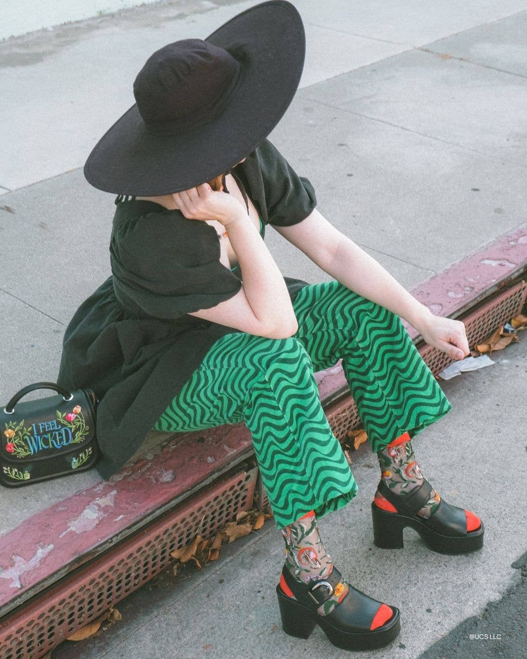 Wicked Elphaba Land Black Sheer Crew Socks