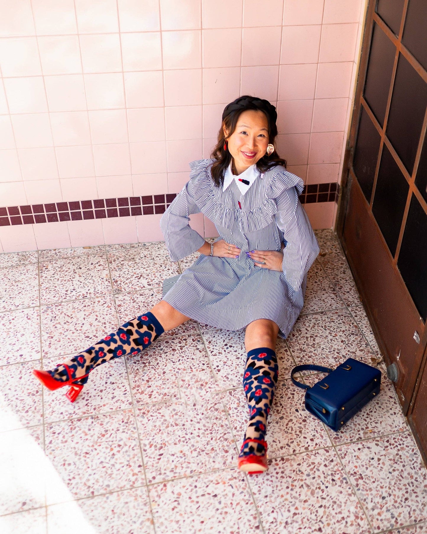 Bold Blue Sheer Knee High Socks