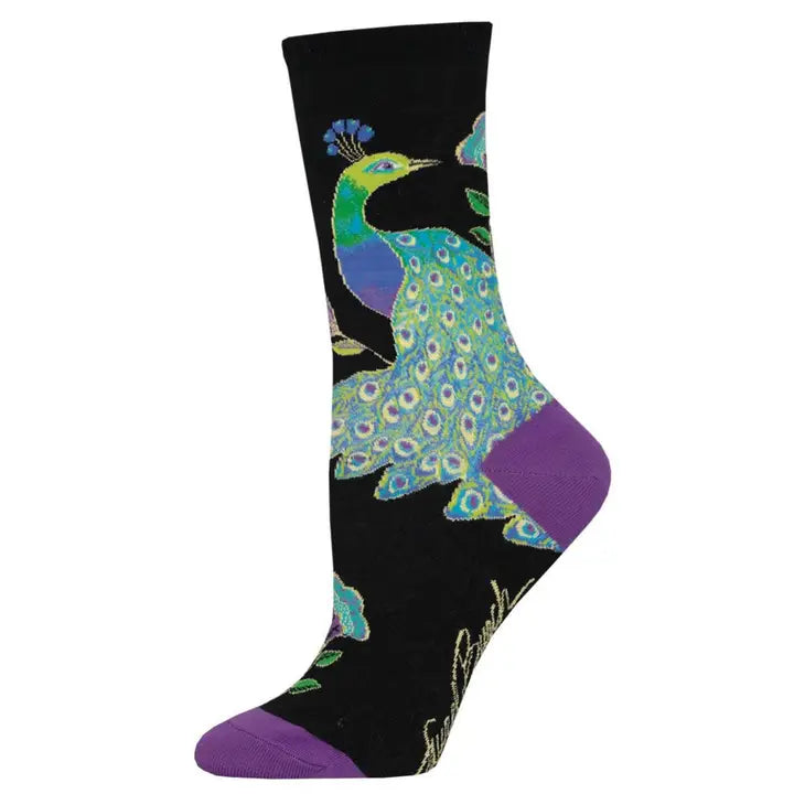 INTRICATE PEACOCK WOMEN'S COTTON CREW SOCKS