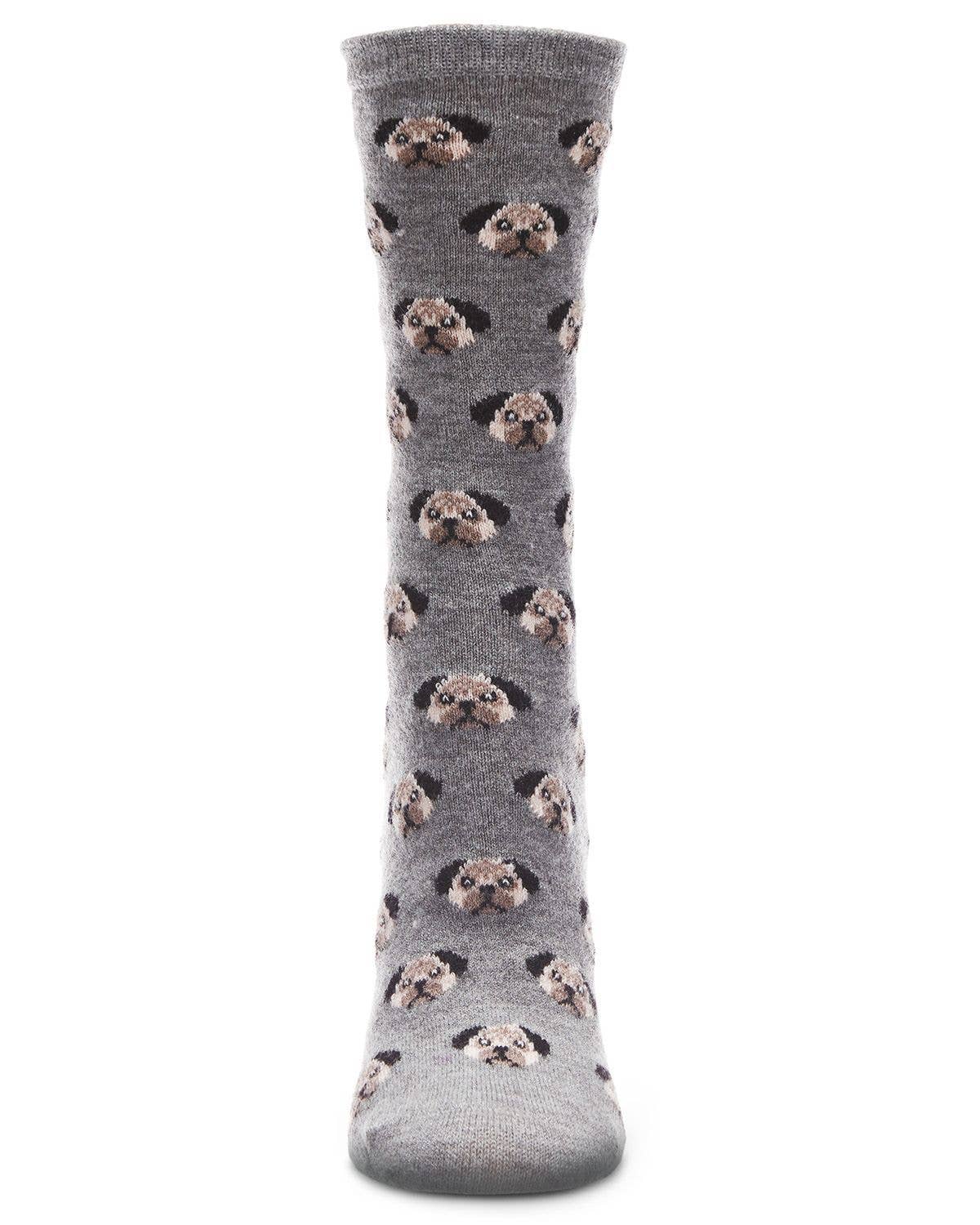 WOMEN'S FUN DOG FACE CASHMERE BLEND CREW SOCKS