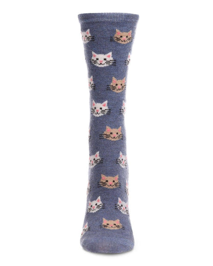 WOMEN'S CAT FACE CASHMERE BLEND CREW SOCKS