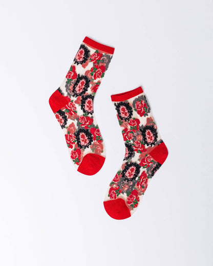 Cameo Rose Sheer Crew Socks