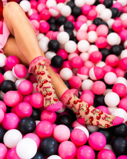 Cherry Bow Ruffle Sheer Crew Socks