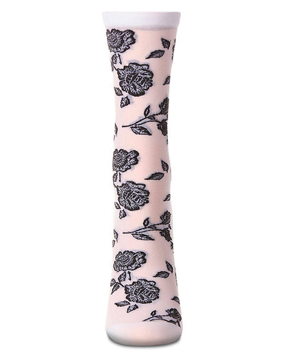 All Over Fancy Floral Sheer Crew Socks