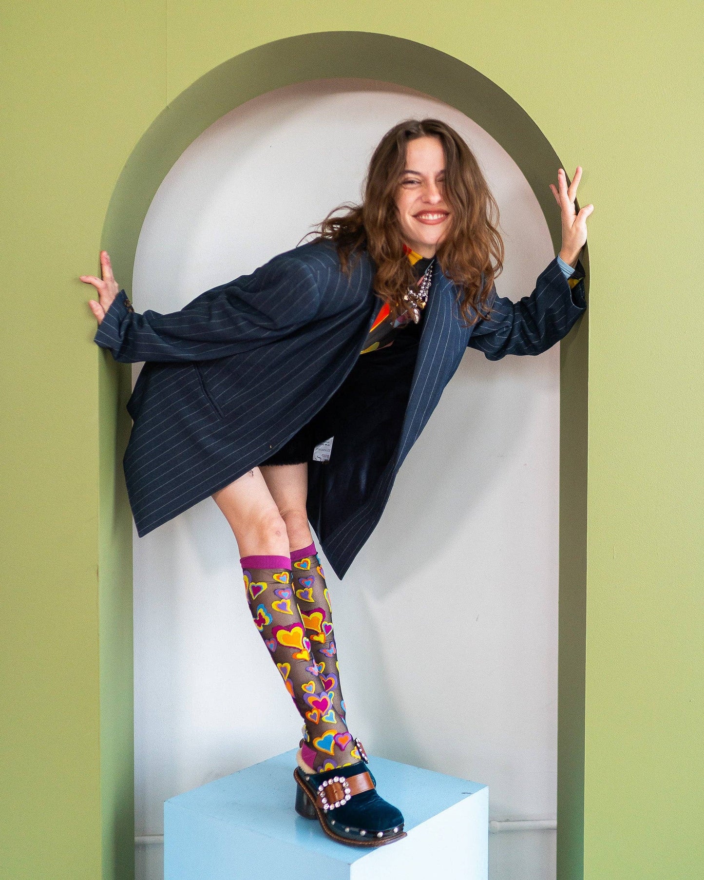 Y2K Hearts Black Sheer Knee High Socks