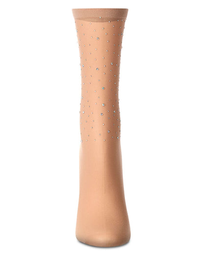 Women's All-Over Rhinestone Studded Sheer Crew Sock