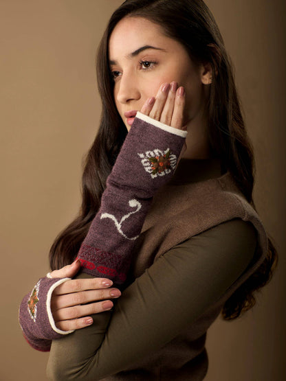 Eva Alpaca Wrist Warmers | Embroidery | Reversible | Fall