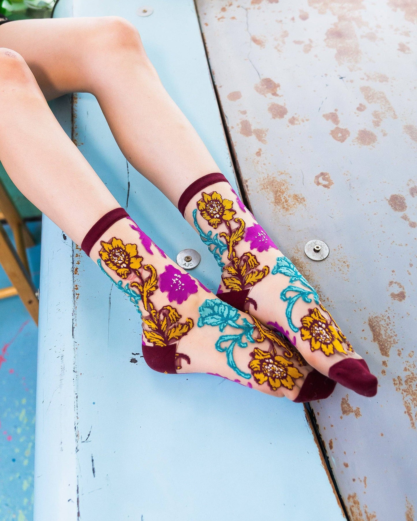 Gem Garden Sheer Crew Socks