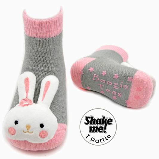Pink Bunny Boogie Toes  Baby Rattle Socks