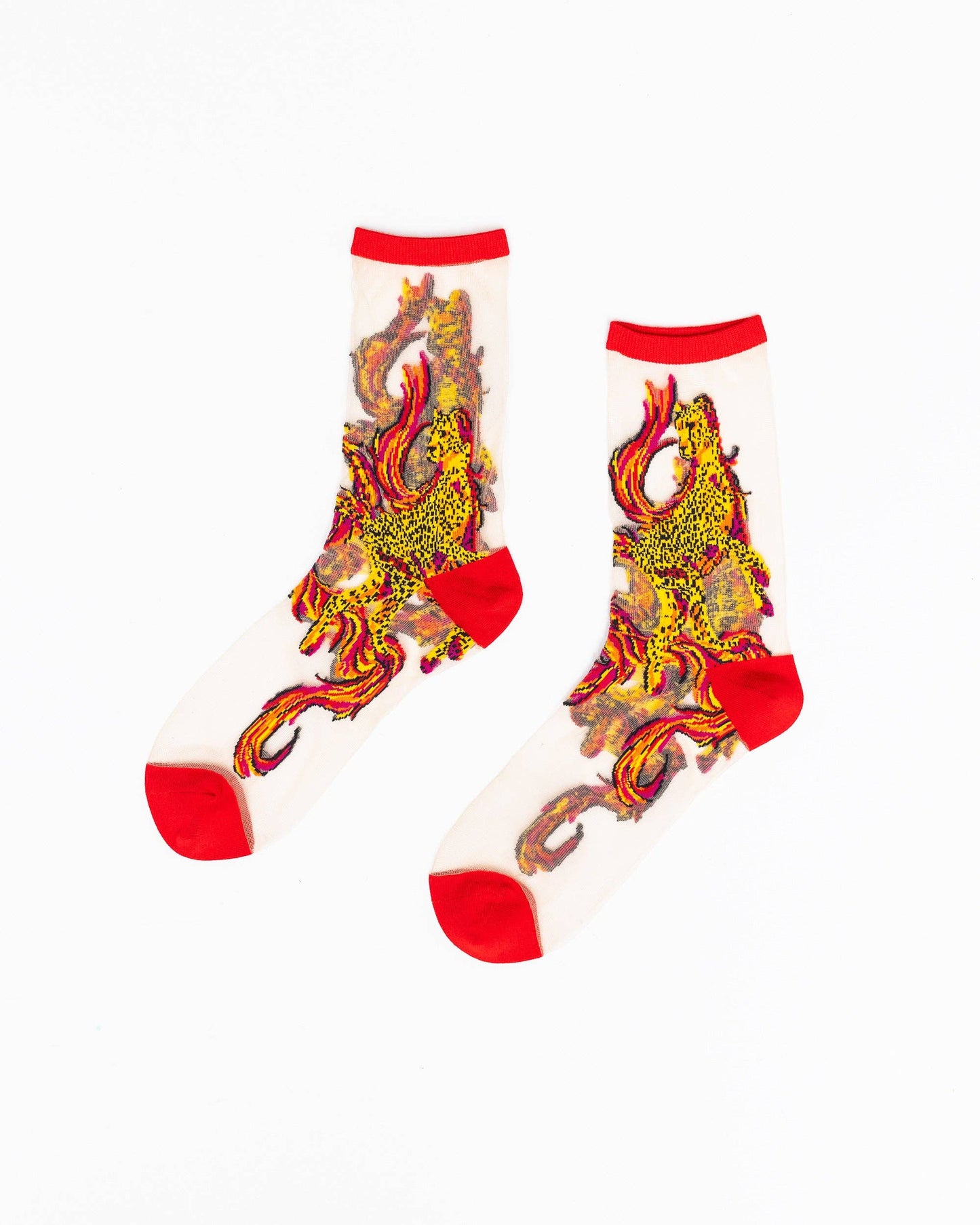 Flaming Cheetah Sheer Crew Socks