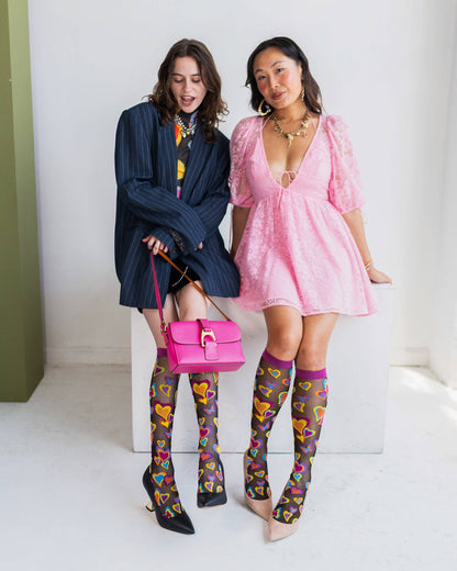 Y2K Hearts Black Sheer Knee High Socks
