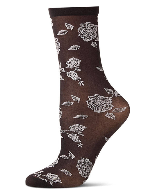 All Over Fancy Floral Sheer Crew Socks