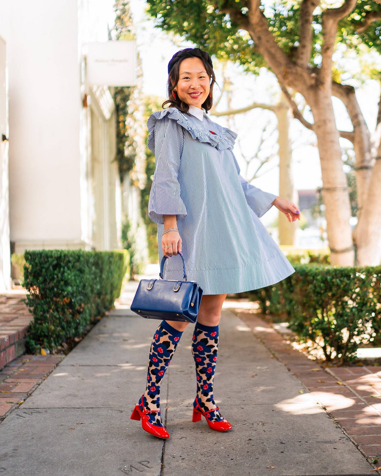 Bold Blue Sheer Knee High Socks