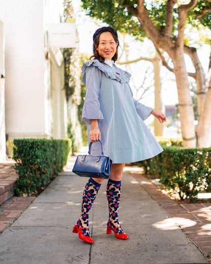 Bold Blue Sheer Knee High Socks