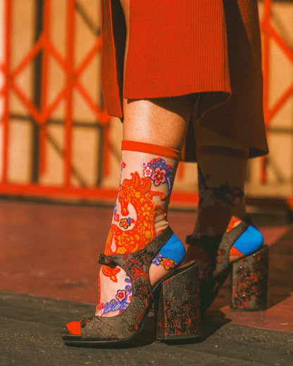 Year of the Horse Sheer Crew Socks