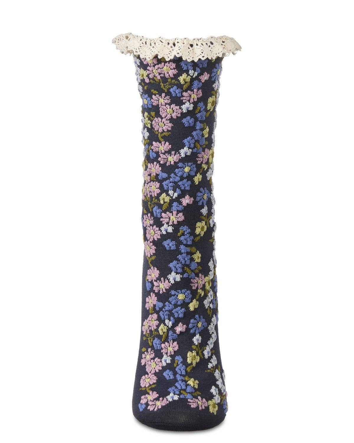 WOMEN'S LIBERTY FLORAL COTTON LACE CUFF CREW SOCKS