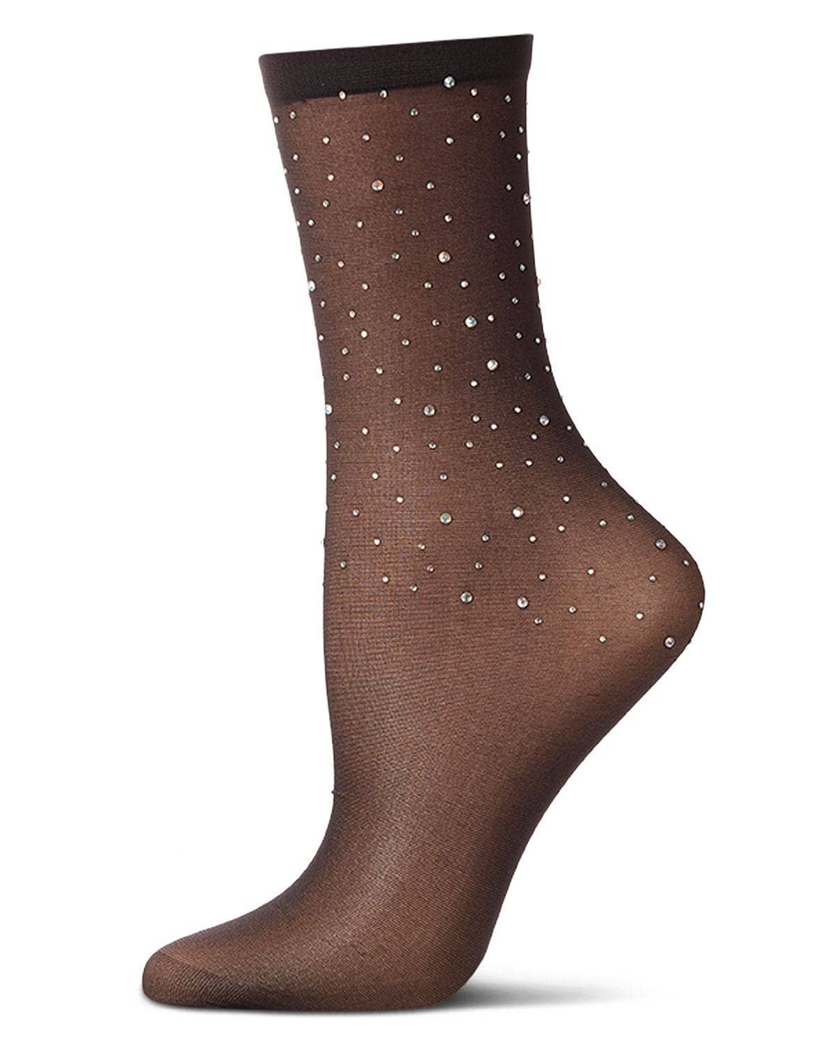 Women's All-Over Rhinestone Studded Sheer Crew Sock
