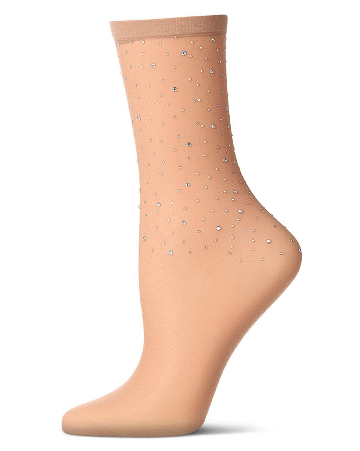 Women's All-Over Rhinestone Studded Sheer Crew Sock