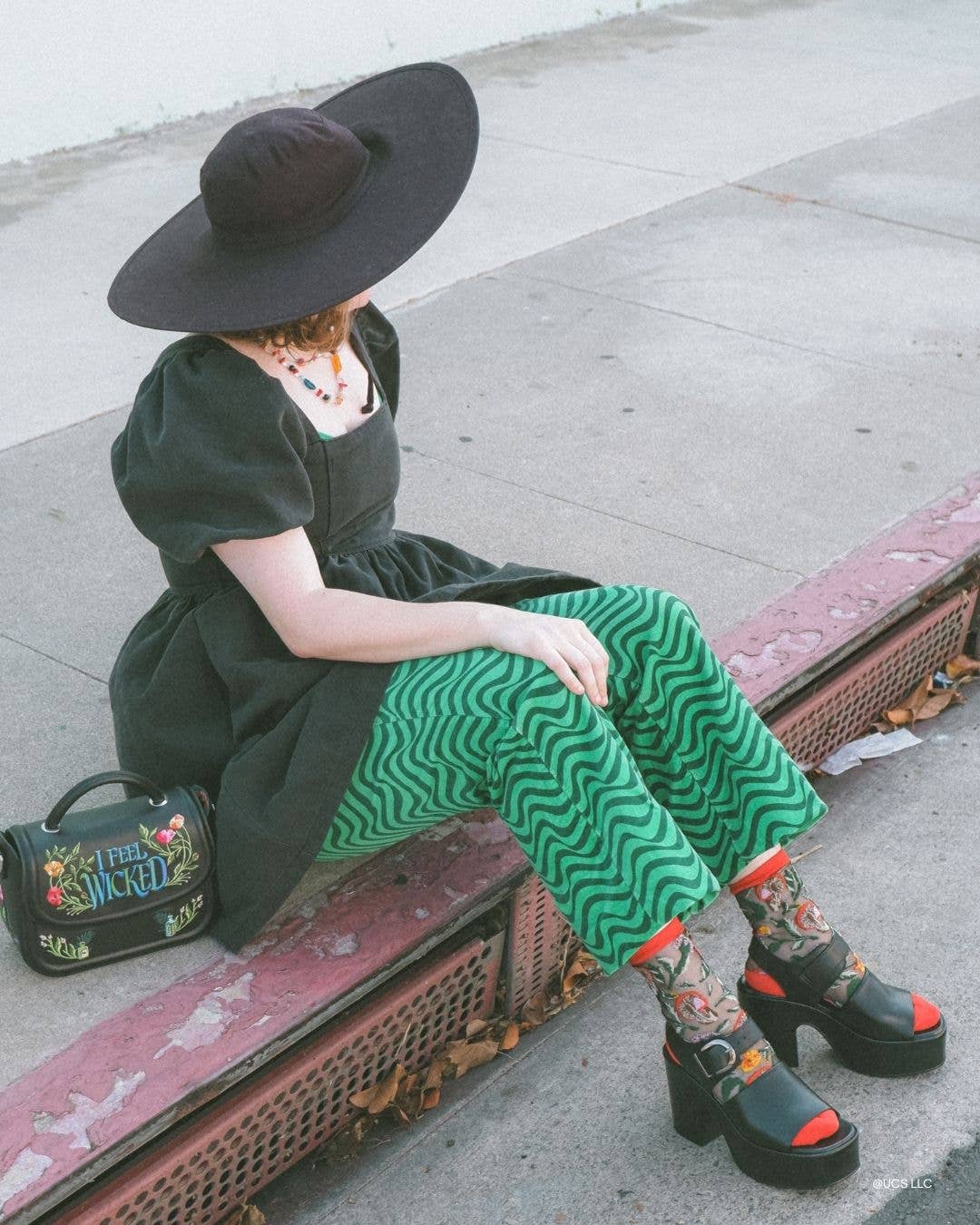 Wicked Elphaba Land Black Sheer Crew Socks
