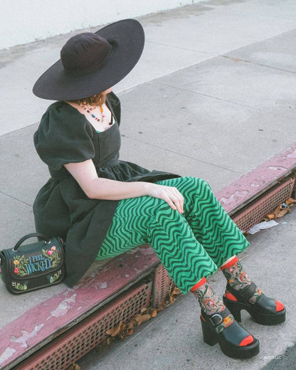 Wicked Elphaba Land Black Sheer Crew Socks
