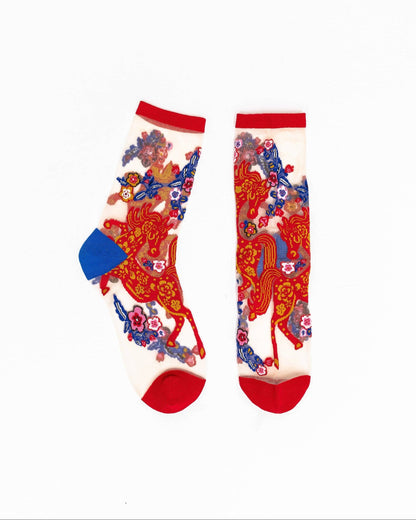 Year of the Horse Sheer Crew Socks