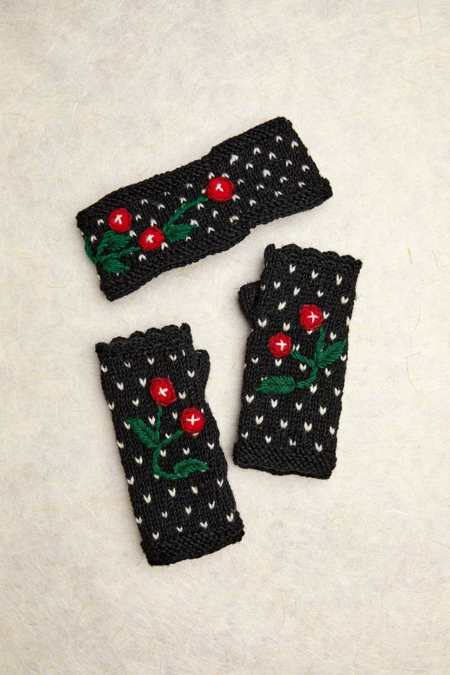 Cherries Noir Knit Handwarmers