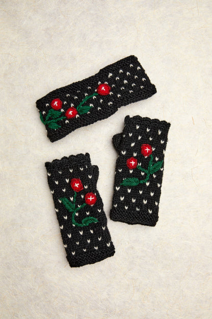 Cherries Noir Knit Handwarmers