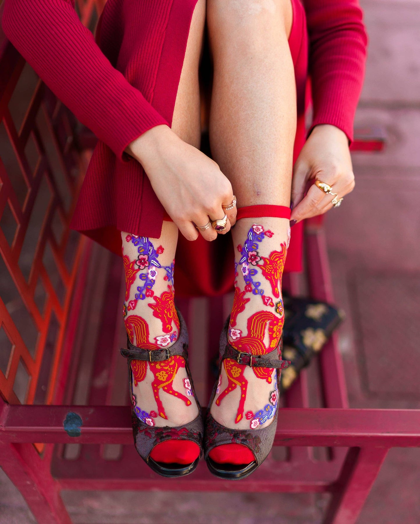 Year of the Horse Sheer Crew Socks