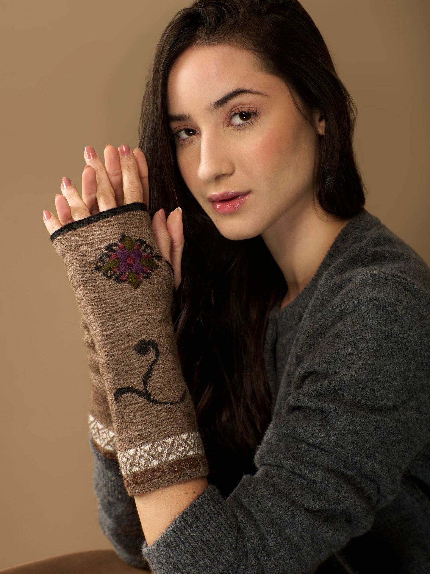 Eva Alpaca Wrist Warmers | Embroidery | Reversible | Fall