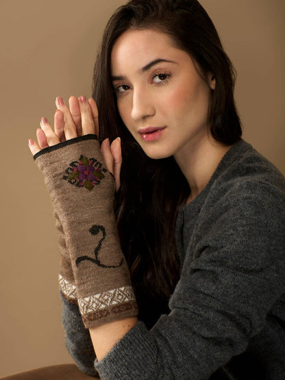Eva Alpaca Wrist Warmers | Embroidery | Reversible | Fall