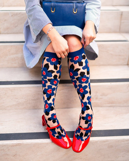 Bold Blue Sheer Knee High Socks