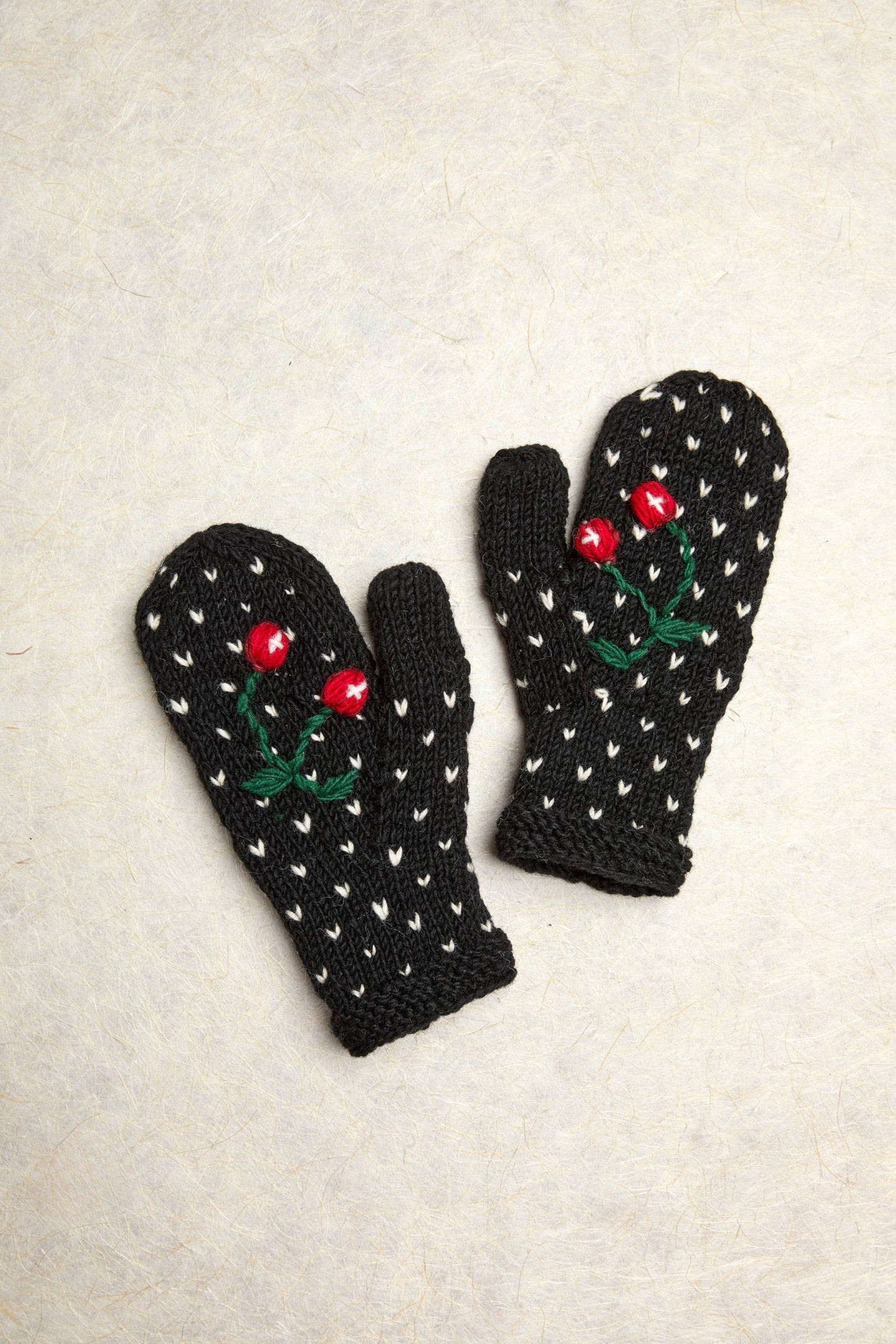Cherries Noir Knit Mittens
