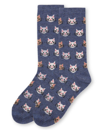 WOMEN'S CAT FACE CASHMERE BLEND CREW SOCKS