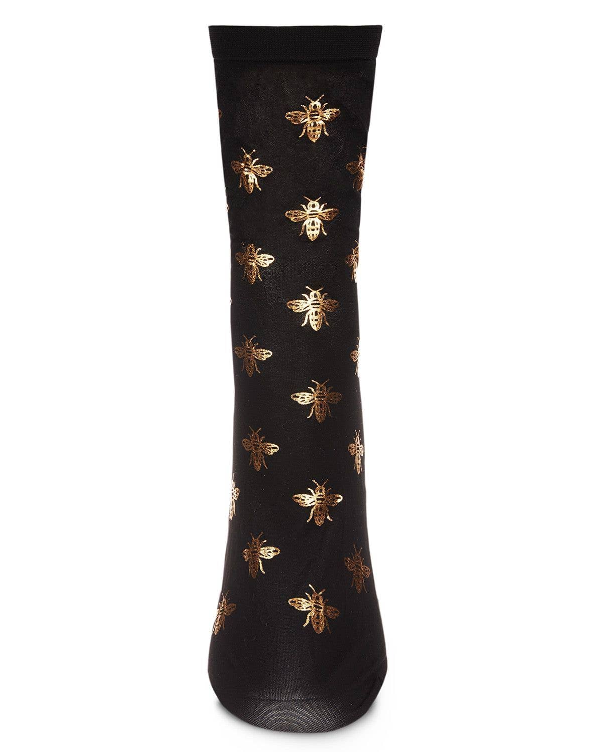 WOMEN'S GOLD FOIL BEAUTIFUL BEE SHEER FASHION CREW SOCK