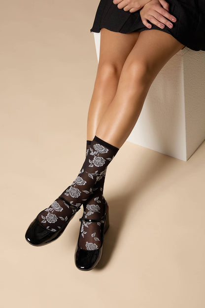 All Over Fancy Floral Sheer Crew Socks
