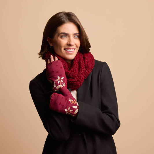 Viola Bordeaux Fingerless Fleece Gloves | Knit Gloves