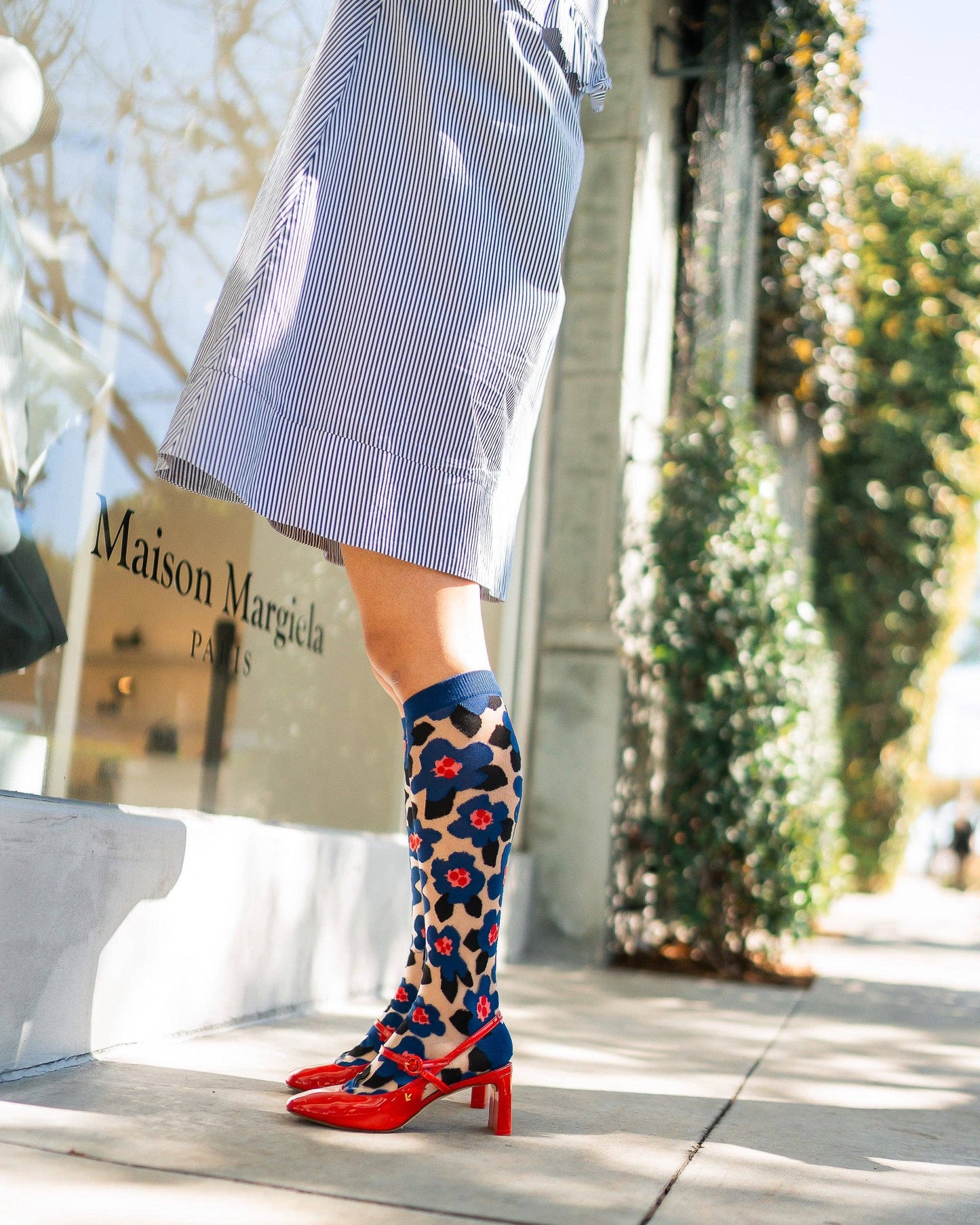 Bold Blue Sheer Knee High Socks